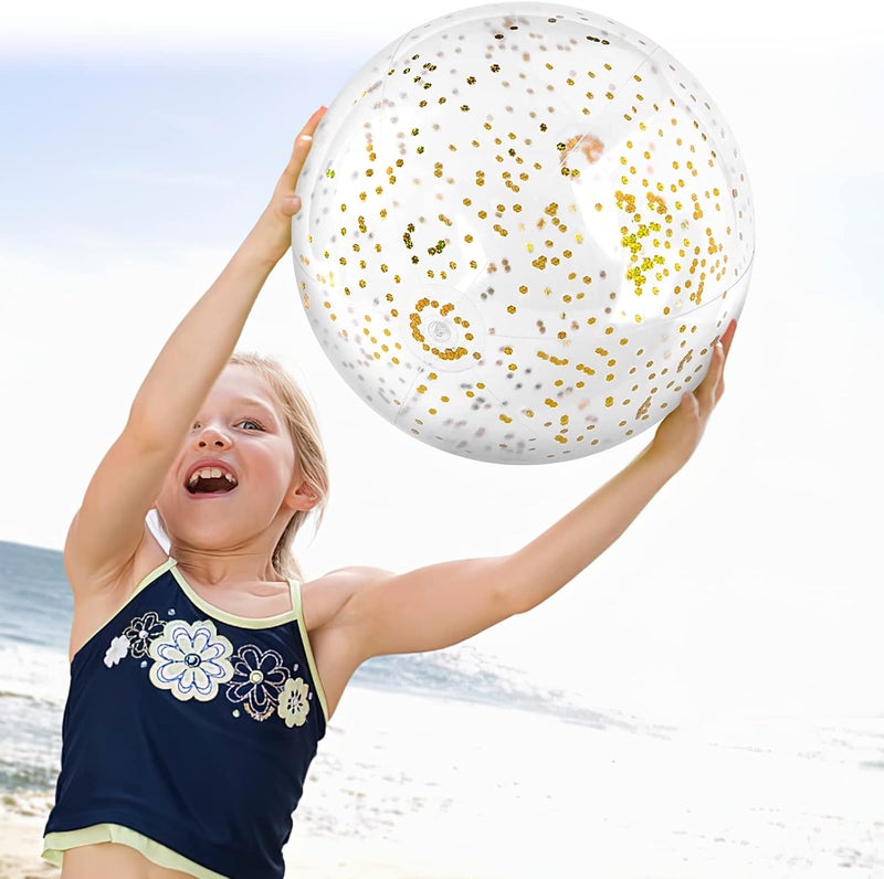 FuturePlusX 16 Inch Glitter Beach Balls, 2PCS Swimming Pool Balls Inflatable Beach Ball with Gold Confetti for Kids Birthday Summer Pool Party - Image 2